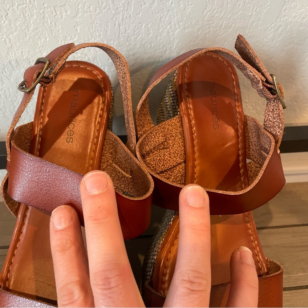 Maurices Wedge Sandals 7.5 Tan Strappy Platform Espadrille Boho Summer - Picture 4 of 14